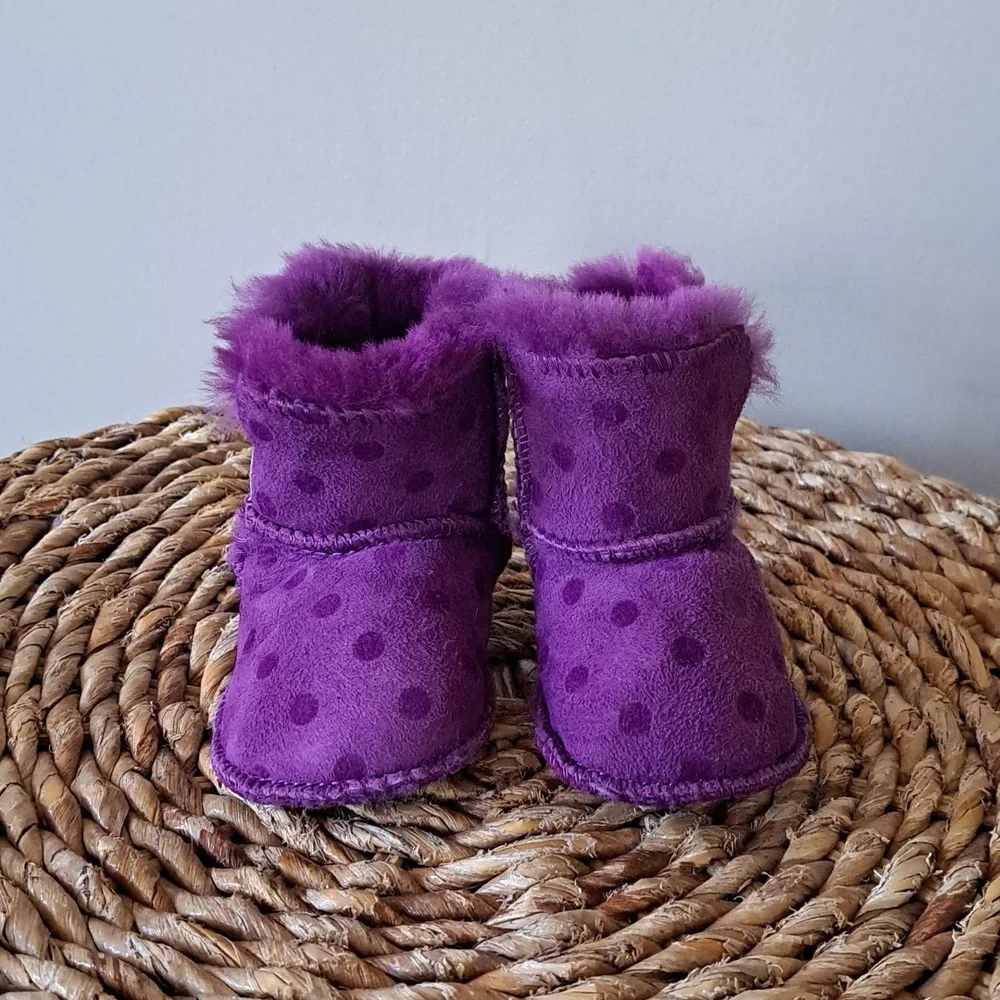 UGG Infant‎ Girls Erin Purple Suede Leather Polka Dot Print Pull-On Booties XS
